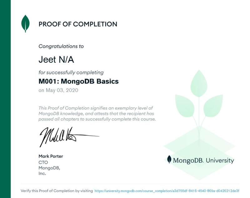 MongoDB Atlas Certificate